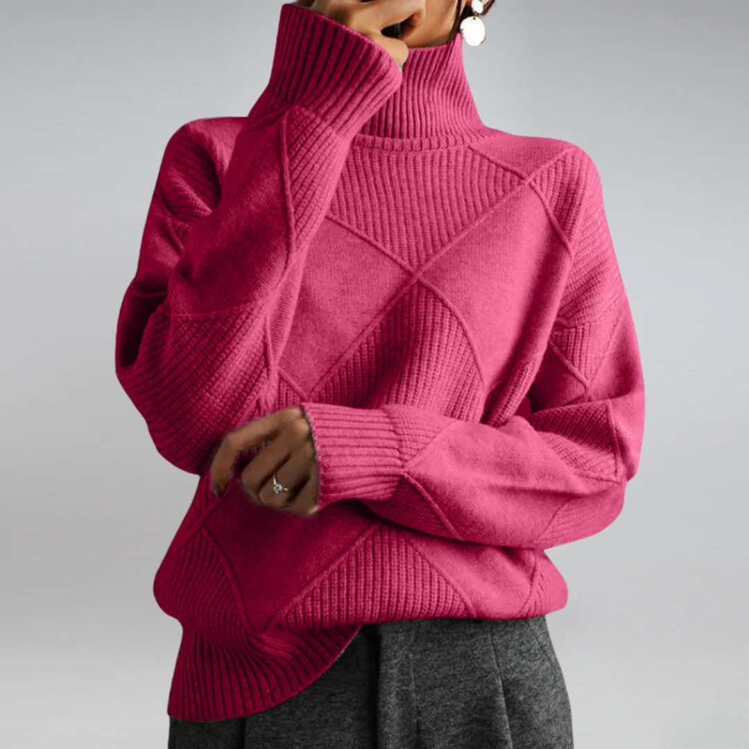 Stickad tröja med diamantmönster för dam-Sweaters for Women-Fjallbarn