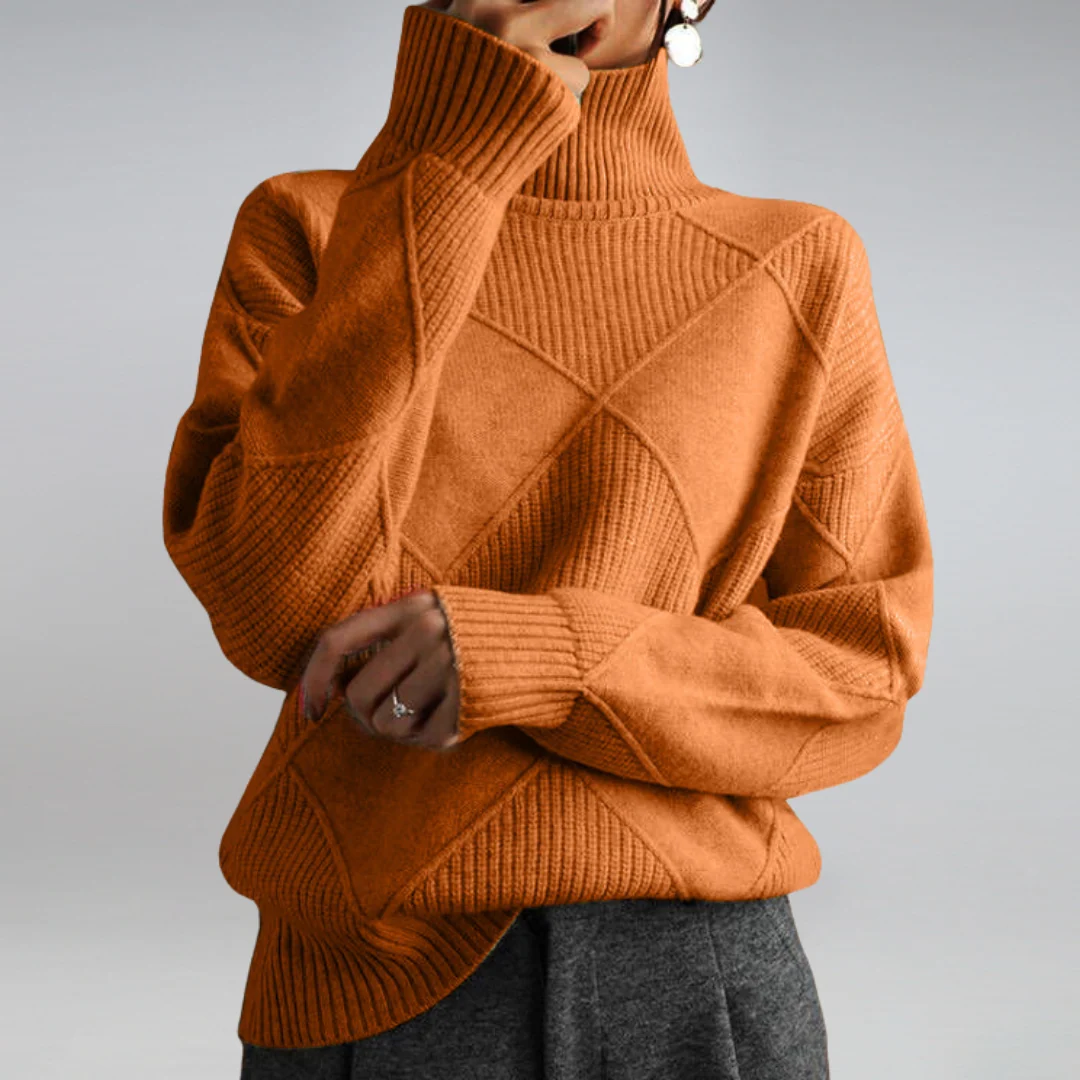 Stickad tröja med diamantmönster för dam-Sweaters for Women-Fjallbarn