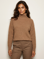 Stickad tröja med diamantmönster för dam-Sweaters for Women-Fjallbarn