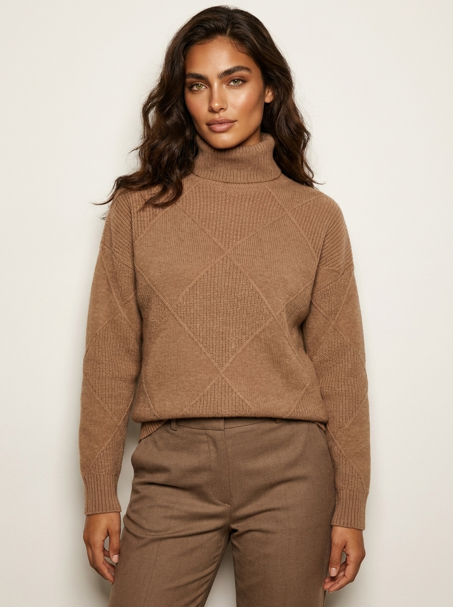Stickad tröja med diamantmönster för dam-Sweaters for Women-Fjallbarn