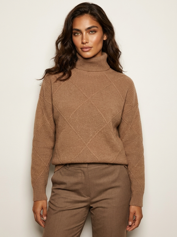 Stickad tröja med diamantmönster för dam-Sweaters for Women-Fjallbarn