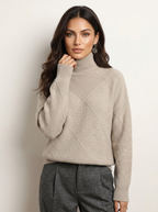Stickad tröja med diamantmönster för dam-Sweaters for Women-Fjallbarn