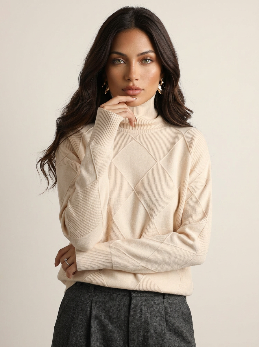 Stickad tröja med diamantmönster för dam-Sweaters for Women-Fjallbarn