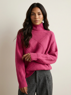 Stickad tröja med diamantmönster för dam-Sweaters for Women-Fjallbarn