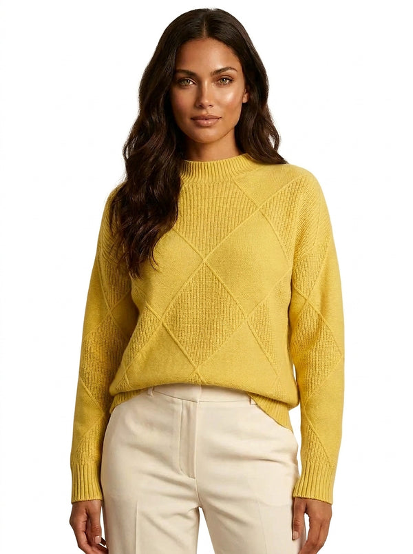 Stickad tröja med diamantmönster för dam-Sweaters for Women-Fjallbarn