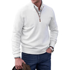 Stickad tröja med dragkedja för herrar och ribbad kant-Sweaters for men-Fjallbarn
