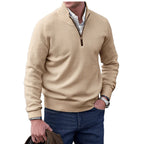 Stickad tröja med dragkedja för herrar och ribbad kant-Sweaters for men-Fjallbarn