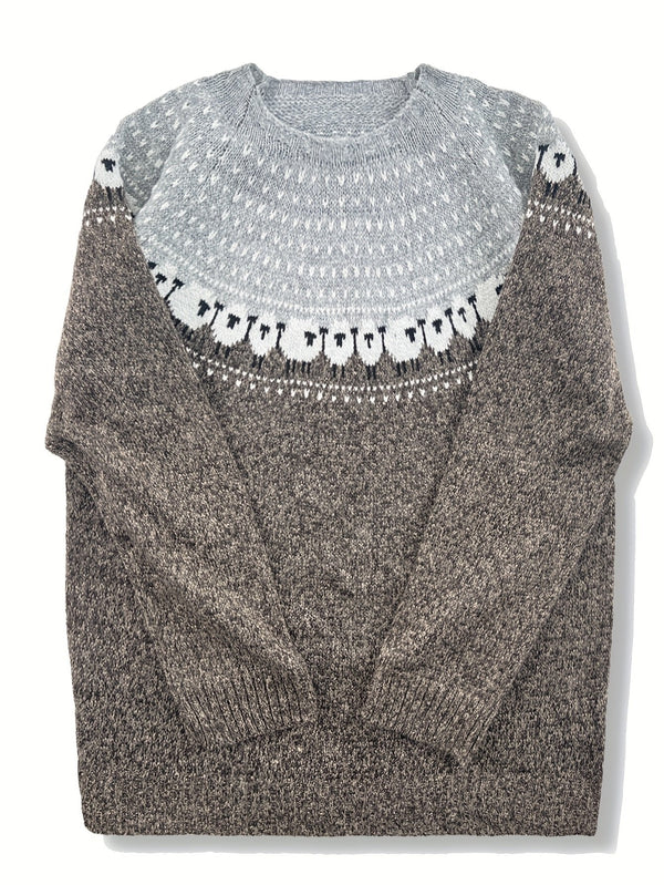 Stickad tröja med får-jacquard för dam-Sweaters for Women-Fjallbarn