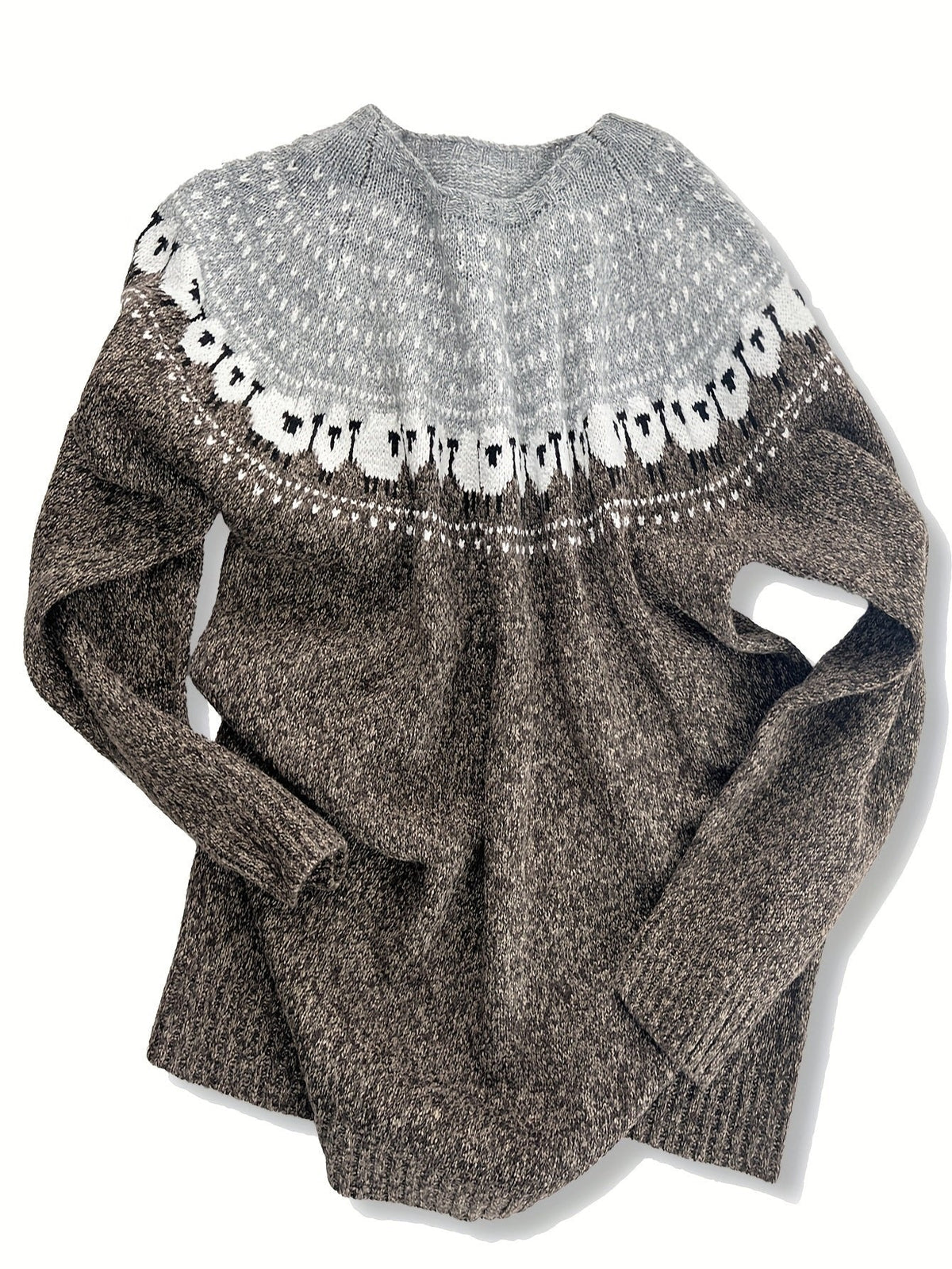 Stickad tröja med får-jacquard för dam-Sweaters for Women-Fjallbarn