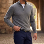 Stickad tröja med kvartslång dragkedja för herrar-Sweaters for men-Fjallbarn