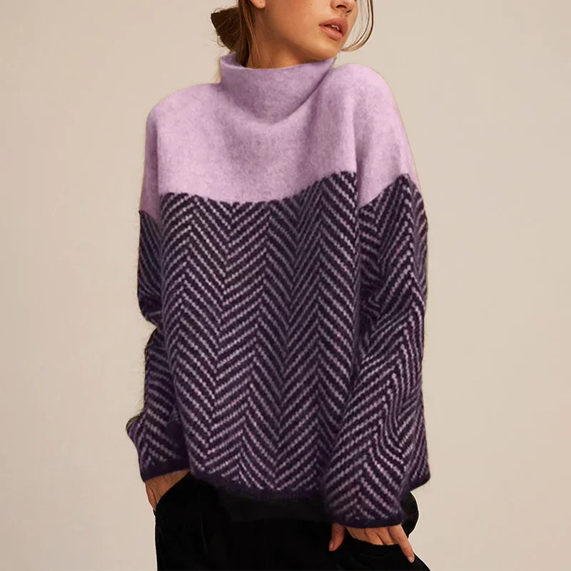 Stickad tröja med mock neck och chevronmönster för dam-Sweaters for Women-Fjallbarn