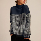 Stickad tröja med mock neck och chevronmönster för dam-Sweaters for Women-Fjallbarn
