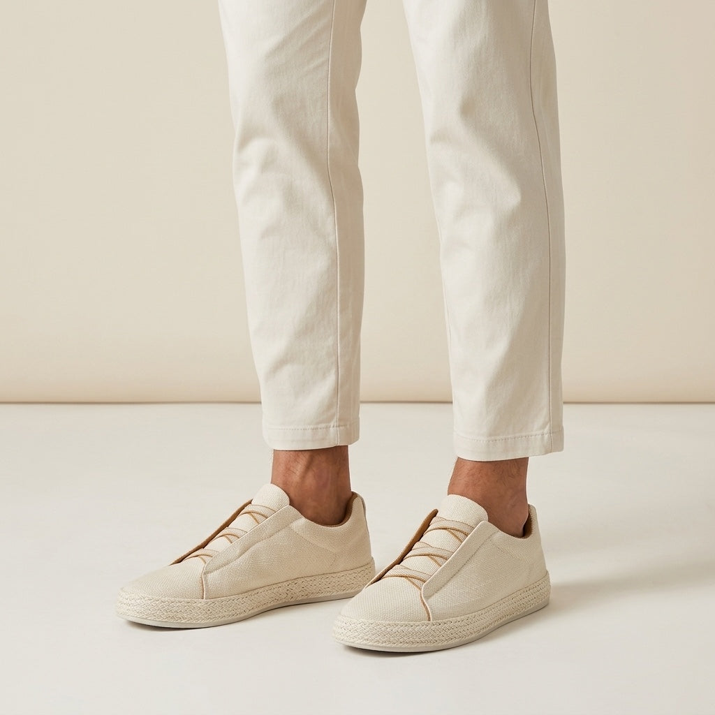 Stickade slip-on-sneakers för män med jutekant-Footwear for men-Fjallbarn