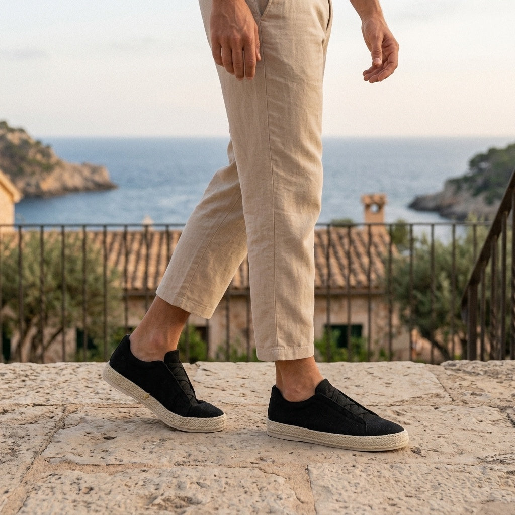 Stickade slip-on-sneakers för män med jutekant-Footwear for men-Fjallbarn
