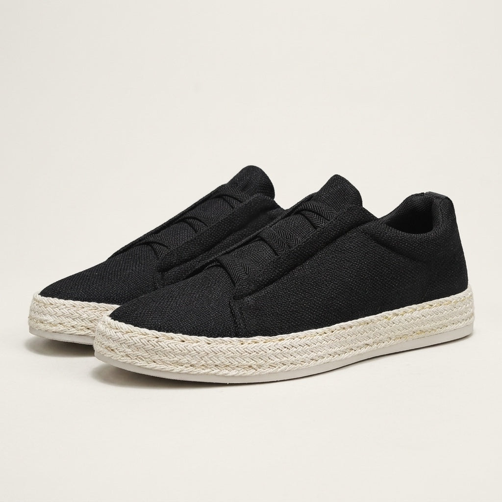Stickade slip-on-sneakers för män med jutekant-Footwear for men-Fjallbarn