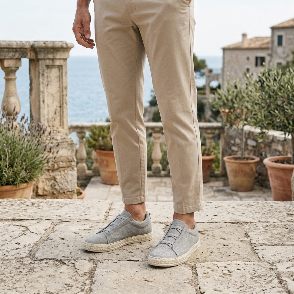 Stickade slip-on-sneakers för män med jutekant-Footwear for men-Fjallbarn