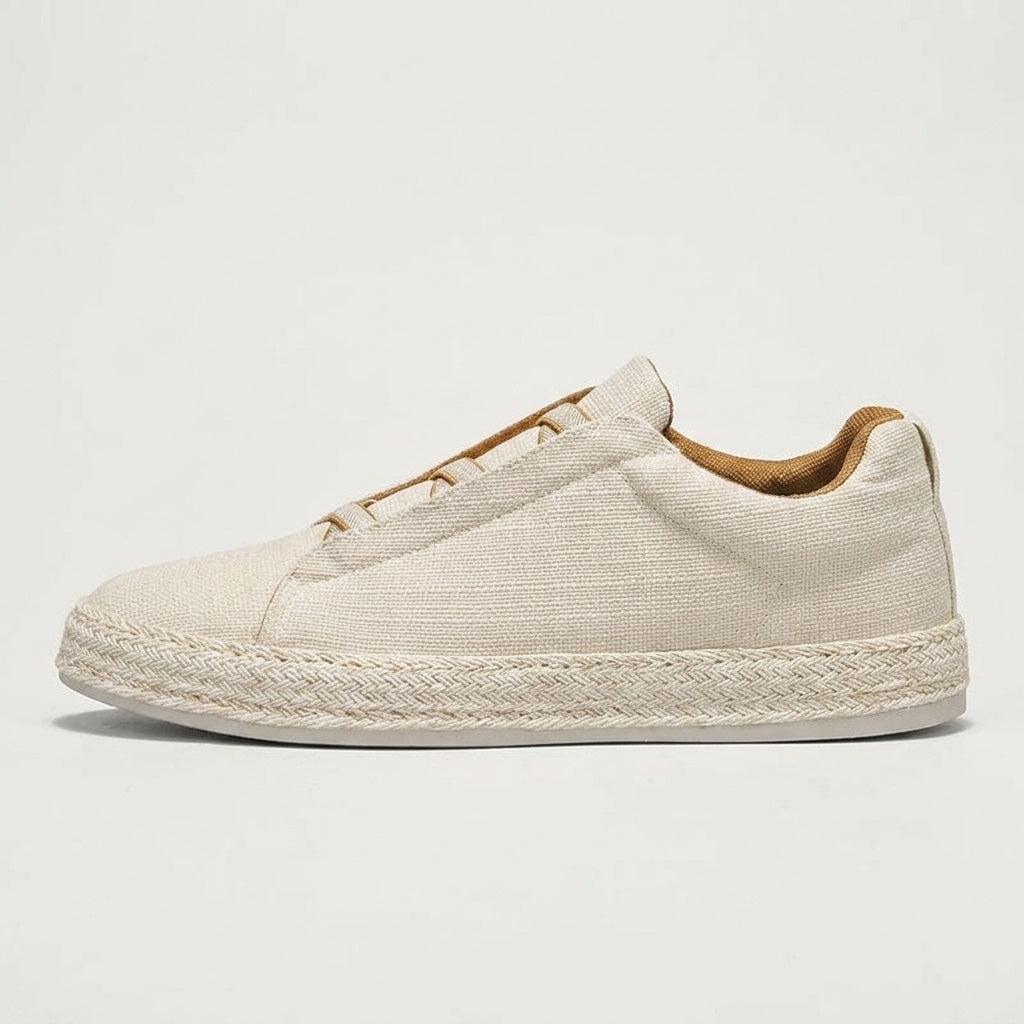 Stickade slip-on-sneakers för män med jutekant-Footwear for men-Fjallbarn