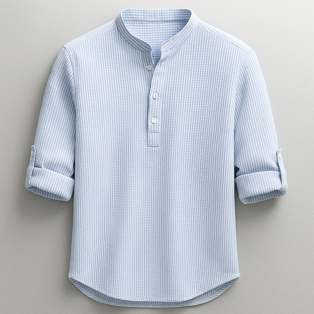 Strukturerad herrskjorta med kinakrage-Shirts for men-Fjallbarn