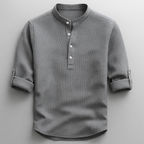 Strukturerad herrskjorta med kinakrage-Shirts for men-Fjallbarn