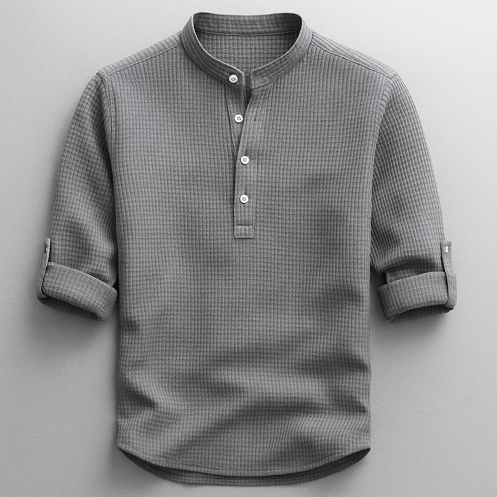 Strukturerad herrskjorta med kinakrage-Shirts for men-Fjallbarn