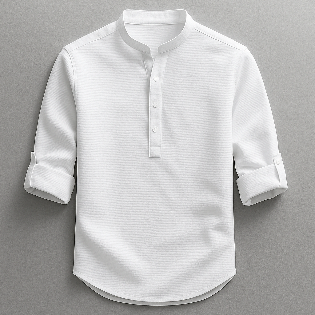 Strukturerad herrskjorta med kinakrage-Shirts for men-Fjallbarn