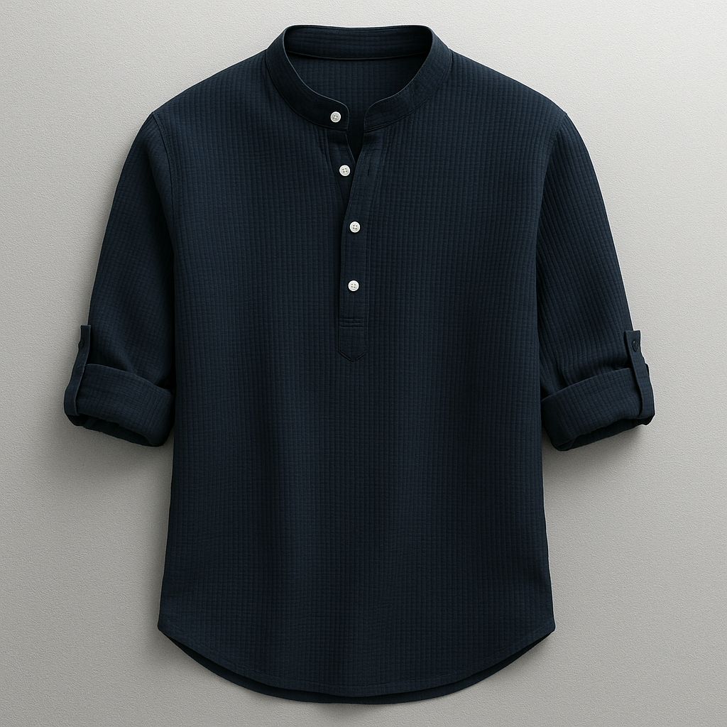 Strukturerad herrskjorta med kinakrage-Shirts for men-Fjallbarn