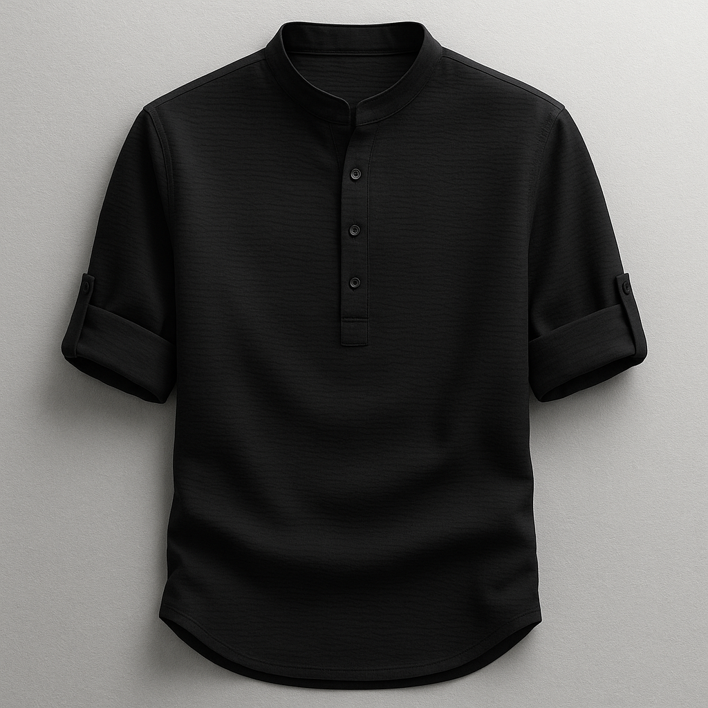 Strukturerad herrskjorta med kinakrage-Shirts for men-Fjallbarn