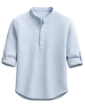 Strukturerad herrskjorta med kinakrage-Shirts for men-Fjallbarn