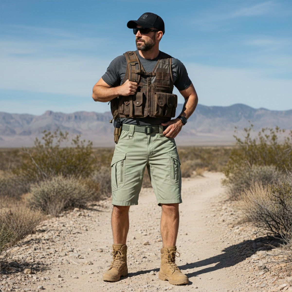 Taktiska cargoshorts för herrar med integrerat bälte-Shorts for men-Fjallbarn