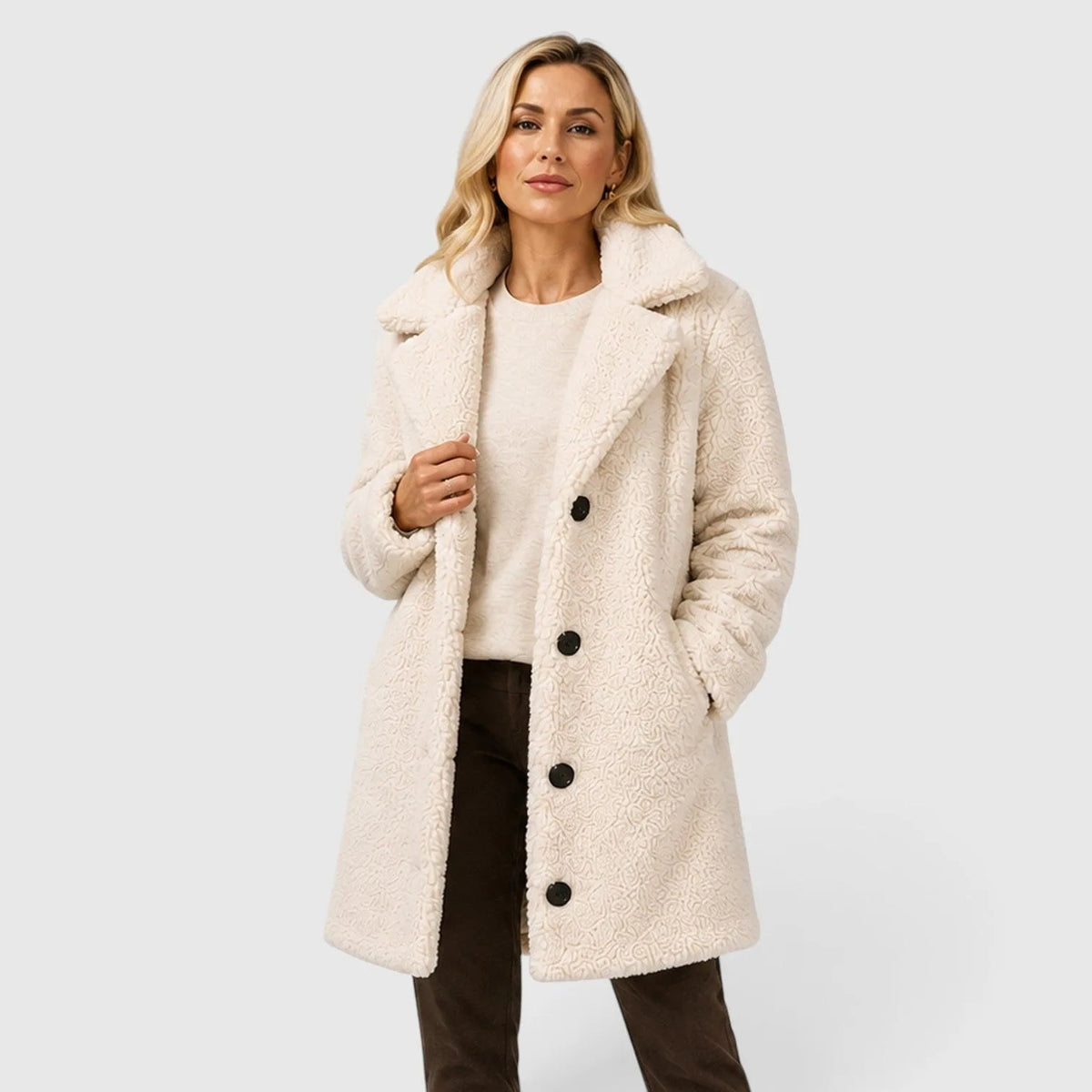 Teddy-kappa för dam med knäppning-Coats for women-Fjallbarn
