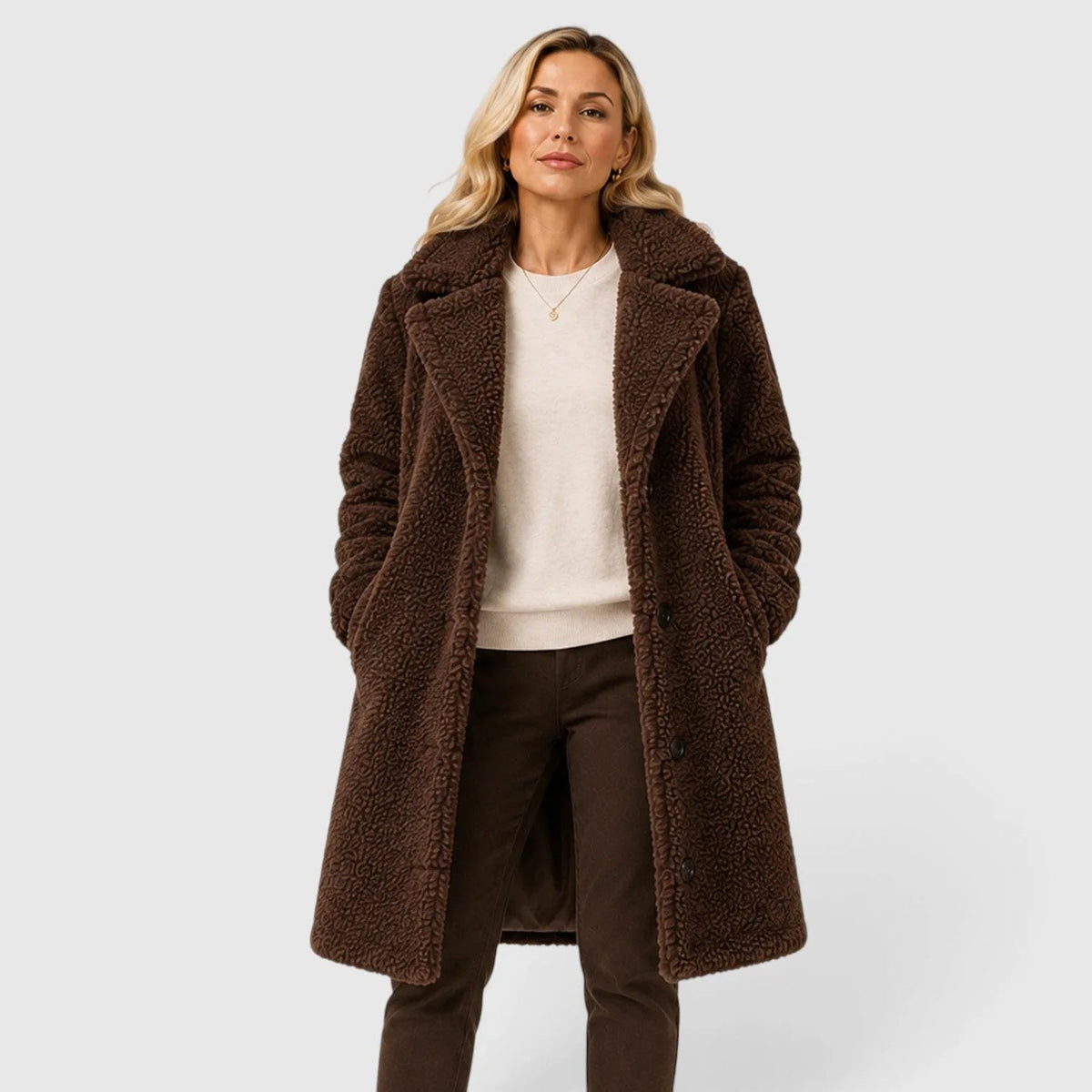 Teddy-kappa för dam med knäppning-Coats for women-Fjallbarn