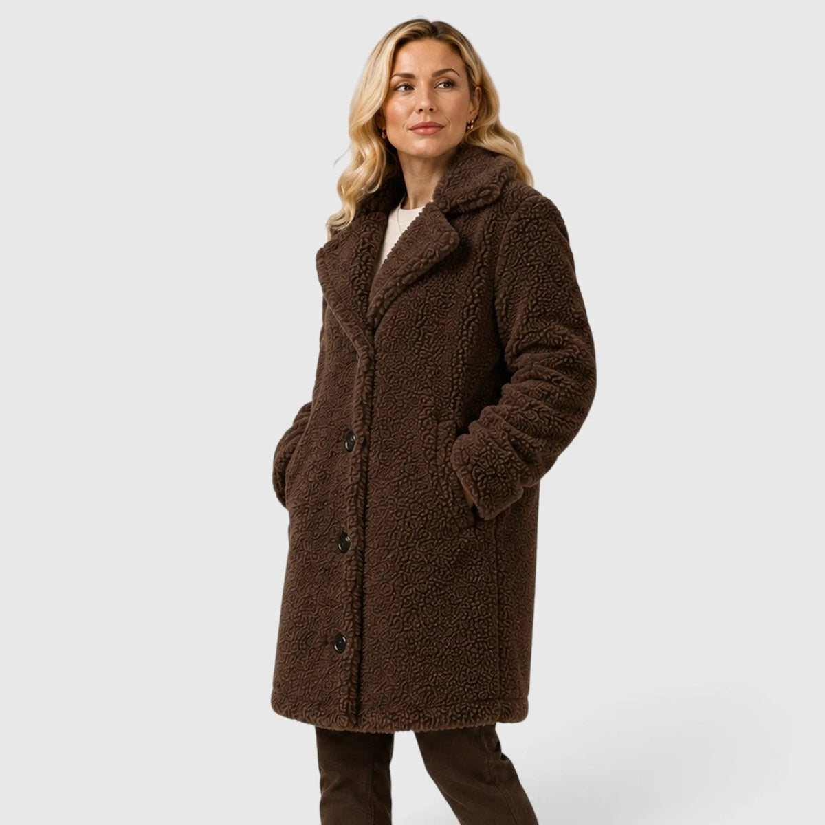 Teddy-kappa för dam med knäppning-Coats for women-Fjallbarn