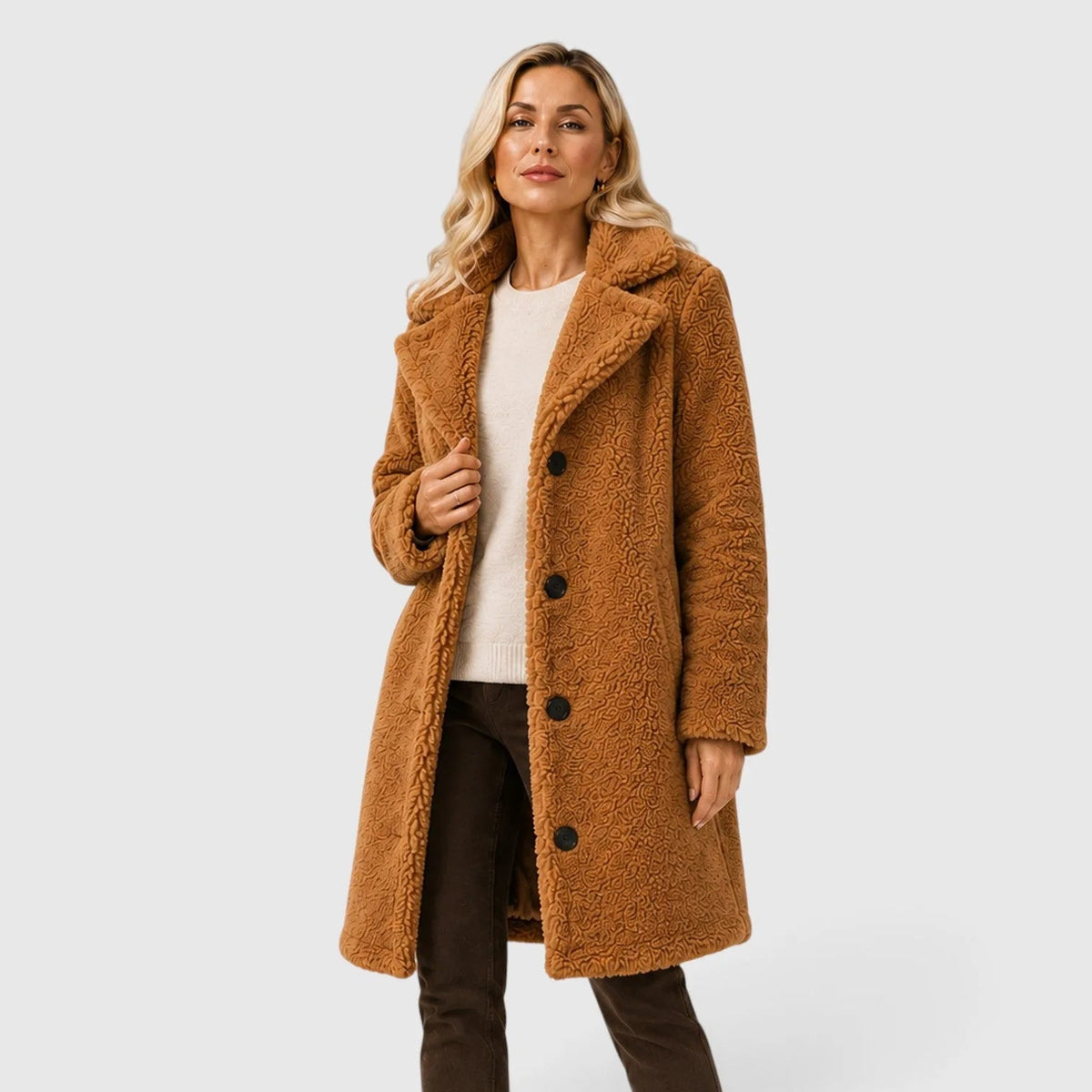 Teddy-kappa för dam med knäppning-Coats for women-Fjallbarn