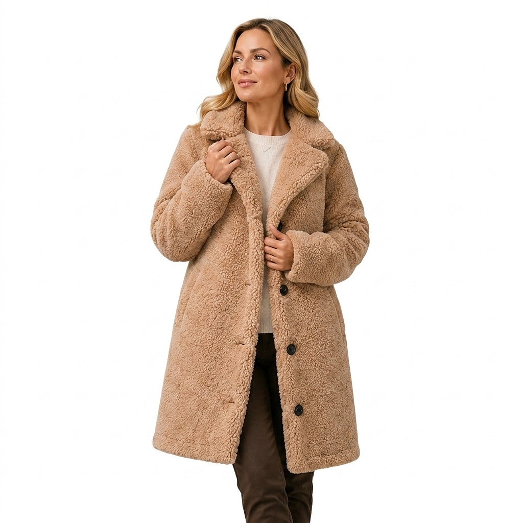 Teddy-kappa för dam med knäppning-Coats for women-Fjallbarn