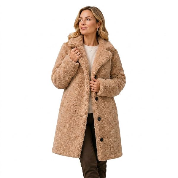 Teddy-kappa för dam med knäppning-Coats for women-Fjallbarn