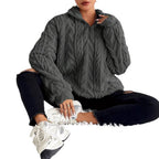 Texturerad fleece-tröja med dragkedja för dam-Sweaters for Women-Fjallbarn