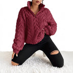 Texturerad fleece-tröja med dragkedja för dam-Sweaters for Women-Fjallbarn
