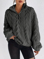 Texturerad fleece-tröja med dragkedja för dam-Sweaters for Women-Fjallbarn