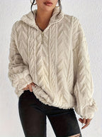 Texturerad fleece-tröja med dragkedja för dam-Sweaters for Women-Fjallbarn