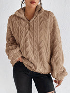 Texturerad fleece-tröja med dragkedja för dam-Sweaters for Women-Fjallbarn