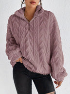 Texturerad fleece-tröja med dragkedja för dam-Sweaters for Women-Fjallbarn