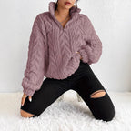 Texturerad fleece-tröja med dragkedja för dam-Sweaters for Women-Fjallbarn