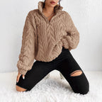 Texturerad fleece-tröja med dragkedja för dam-Sweaters for Women-Fjallbarn