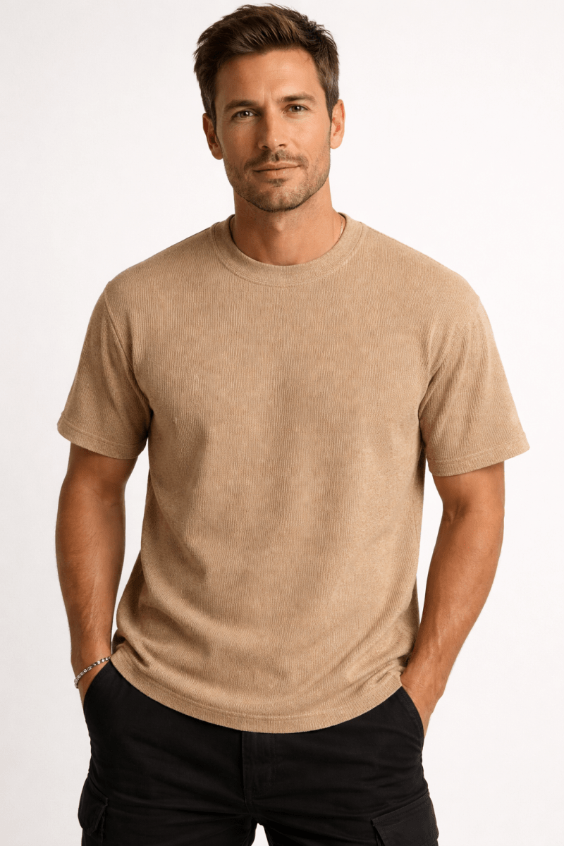 Texturerad t-shirt med rund hals för herr-T-Shirts & Polos for men-Fjallbarn