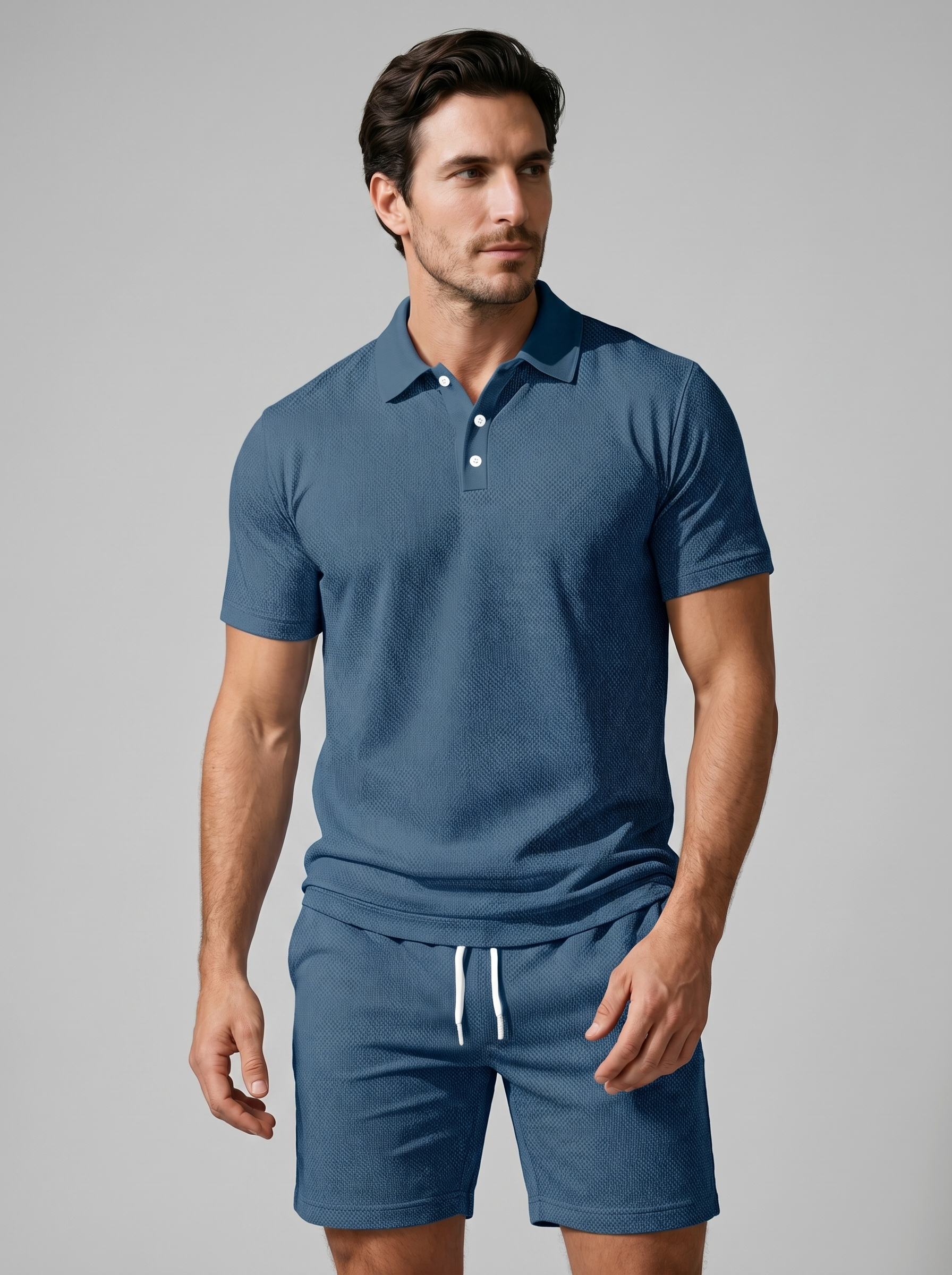 Texturerat piké- och shortsset för män-Sets for Men-Fjallbarn