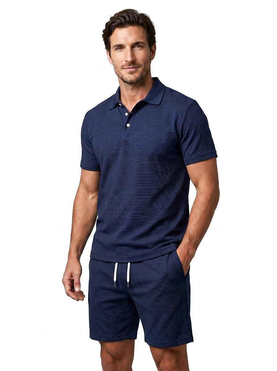 Texturerat piké- och shortsset för män-Sets for Men-Fjallbarn