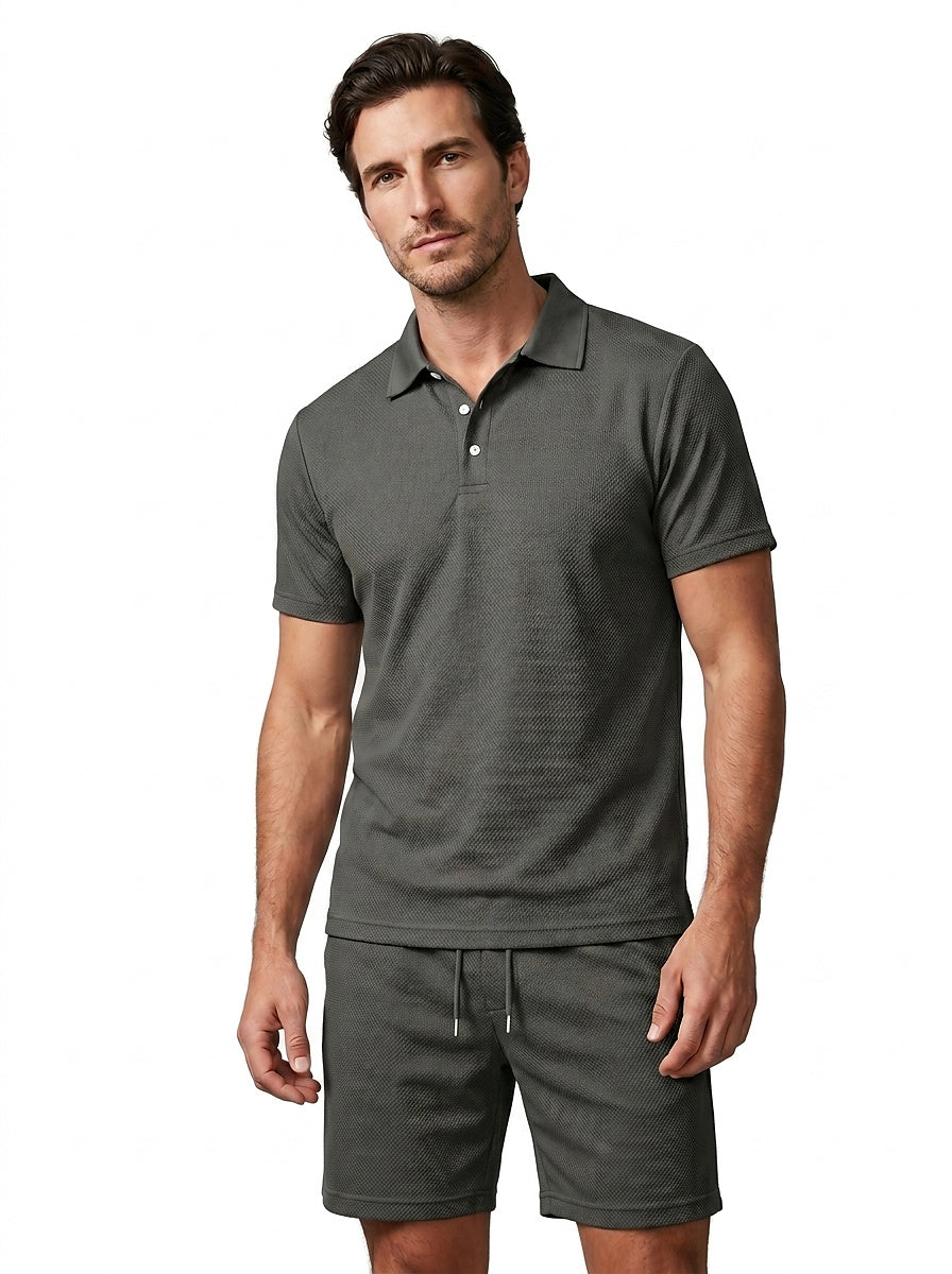 Texturerat piké- och shortsset för män-Sets for Men-Fjallbarn