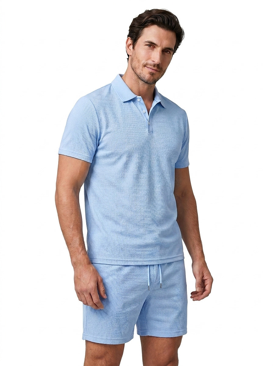 Texturerat piké- och shortsset för män-Sets for Men-Fjallbarn