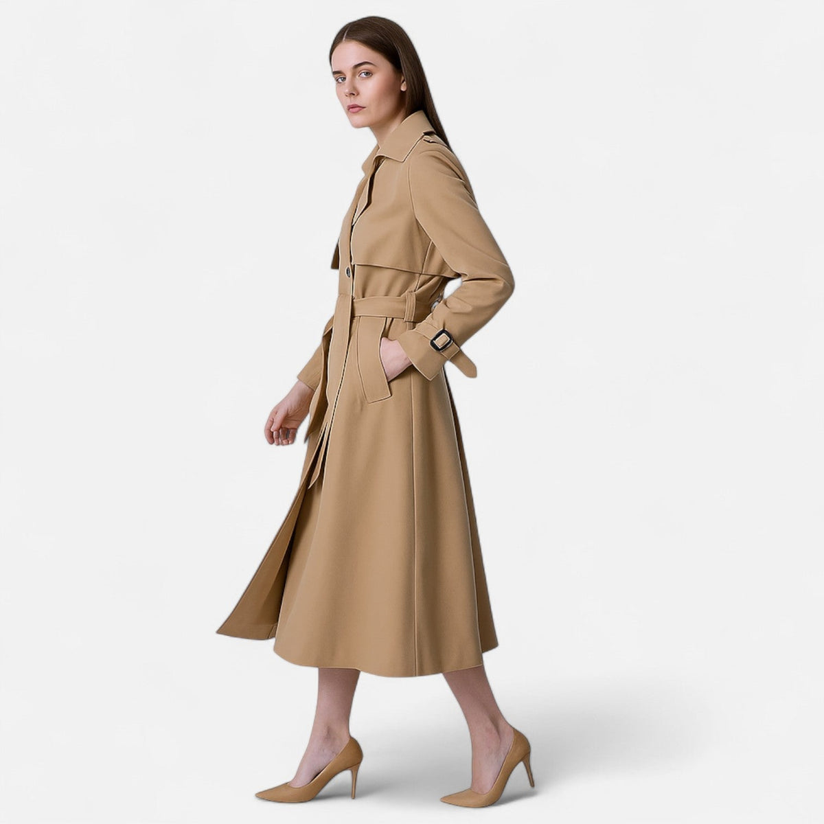 Trenchcoat för dam med bälte och spännen-Coats for Women-Fjallbarn