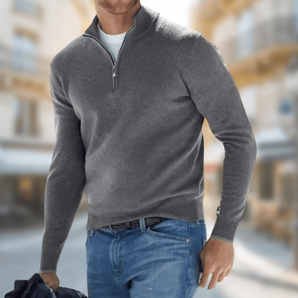 Tröja med kvartslång dragkedja för herrar-Sweaters for men-Fjallbarn